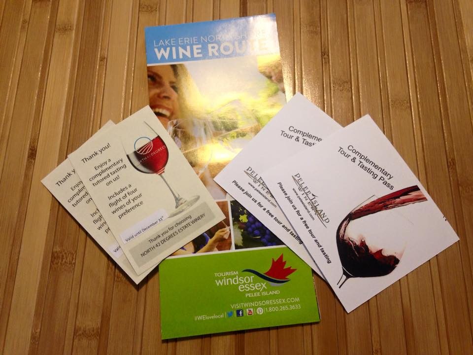 a brochure about the wine route in Windsor/Essex, Ontario including vouchers for various wineries