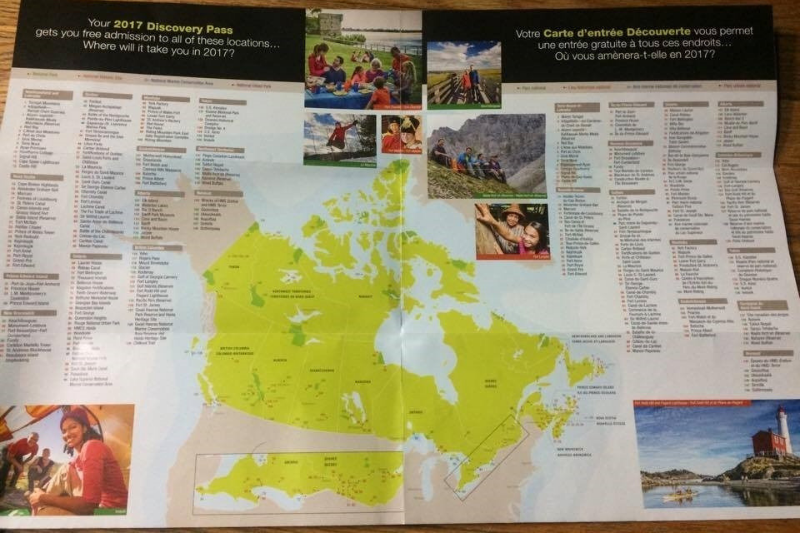 Parks Canada map of the National Parks, historical sites and landmarks