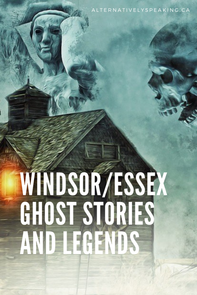 haunted house with the ghosts and/or spirits around it and the title Windsor/Essex ghost stories and legends