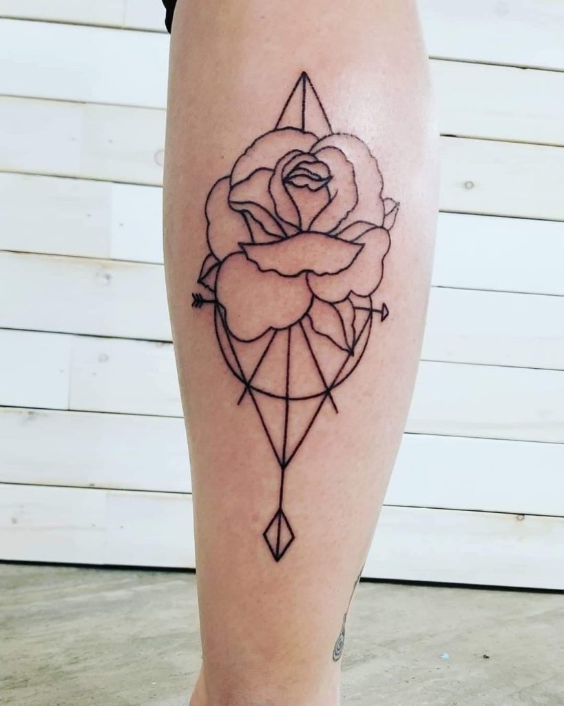 hand poke tattoo of a rose on a geometric background design