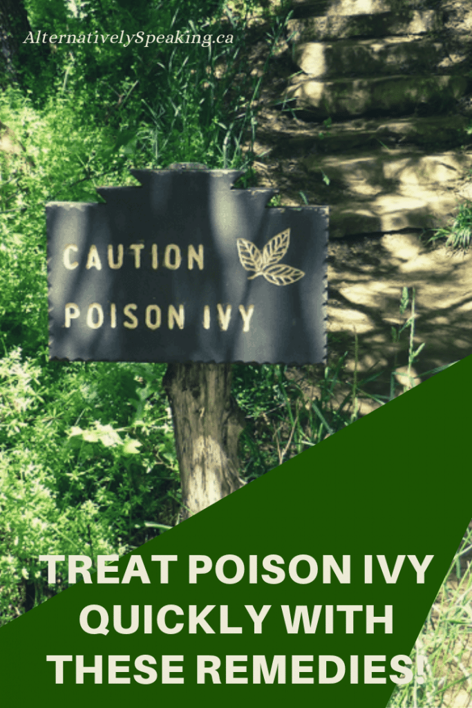 hiking trail leading through a forested area with a sign that reads caution poison ivy with the title treat poison ivy quickly with these remedies